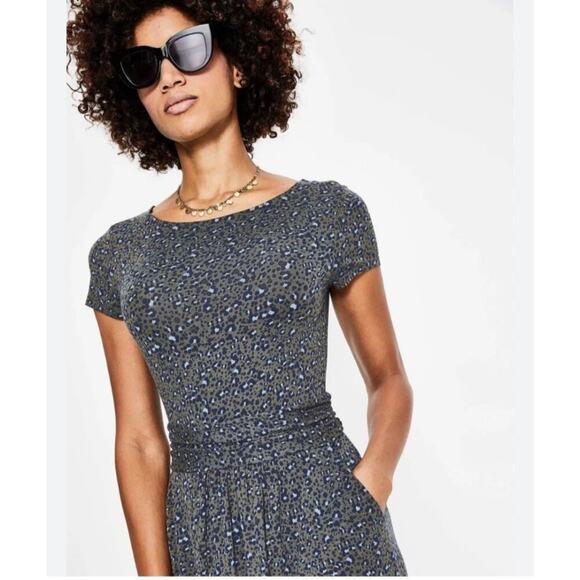 Boden Amelie Jersey Stretch Dress Short Sleeve Green Leopard Print 6R - Picture 4 of 13